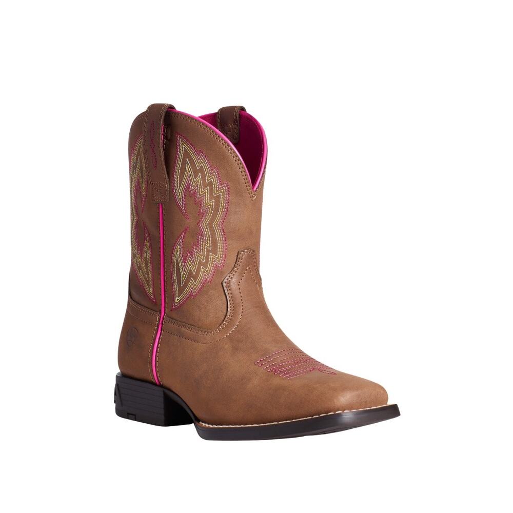 Ariat Youth Dash Peant Cowboy Cowgirl Western Boots Brown Pink Size 3.5